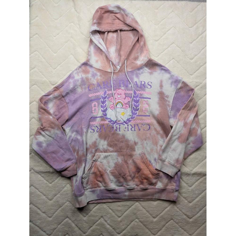 Care Bears Cheer Bear Tie Dye Hoodie Pink Purple Graphic Sweatshirt Large